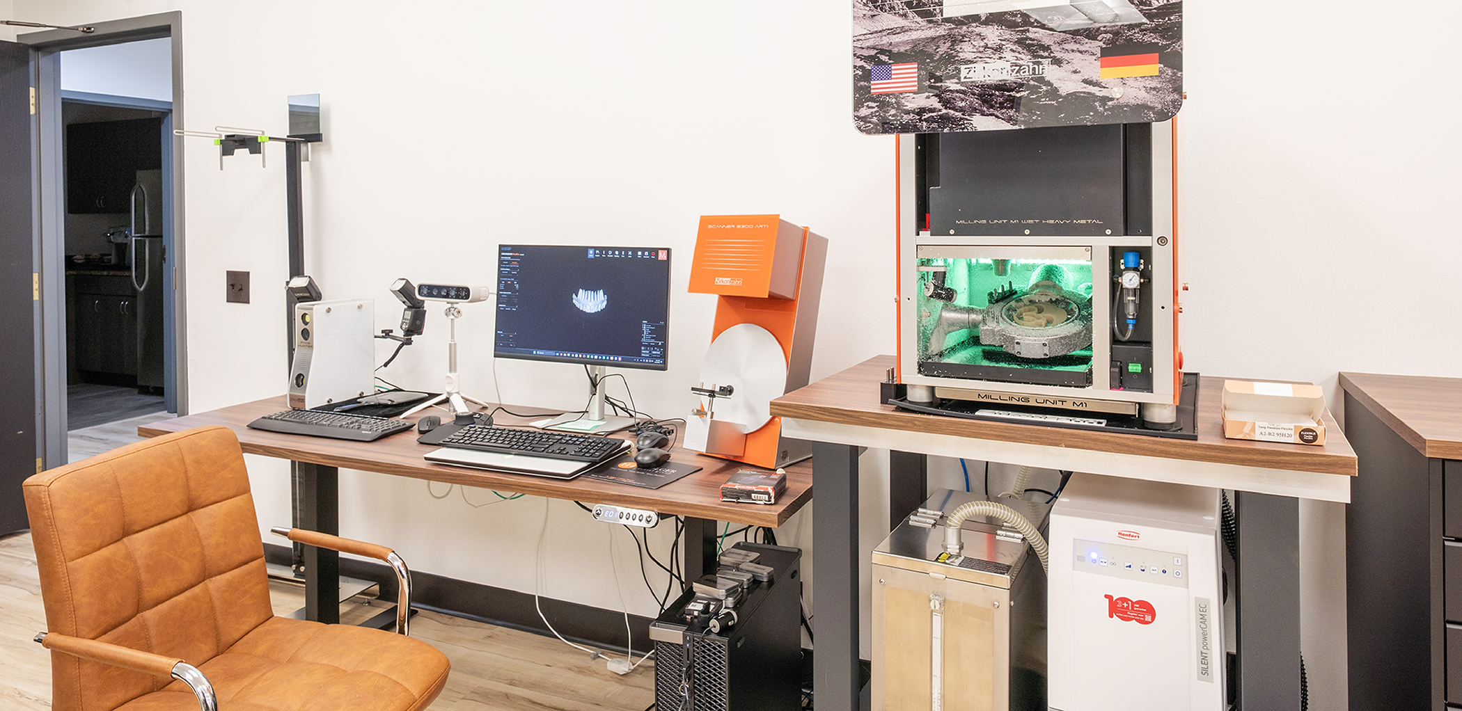 Countertop with a computer, x-ray devices, and other advanced dental technology